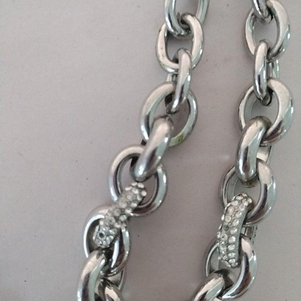 Silver Tone Rhinestone Chain Bracelet 9 In Womens Chunky Link Statement Jewelry